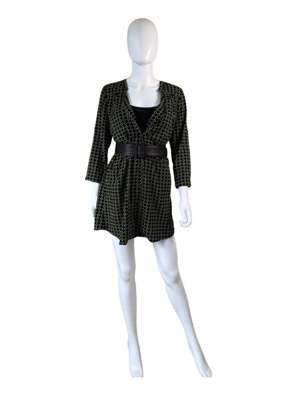 41 Hawthorn Mini Shirt Dress S Black Geometric Print